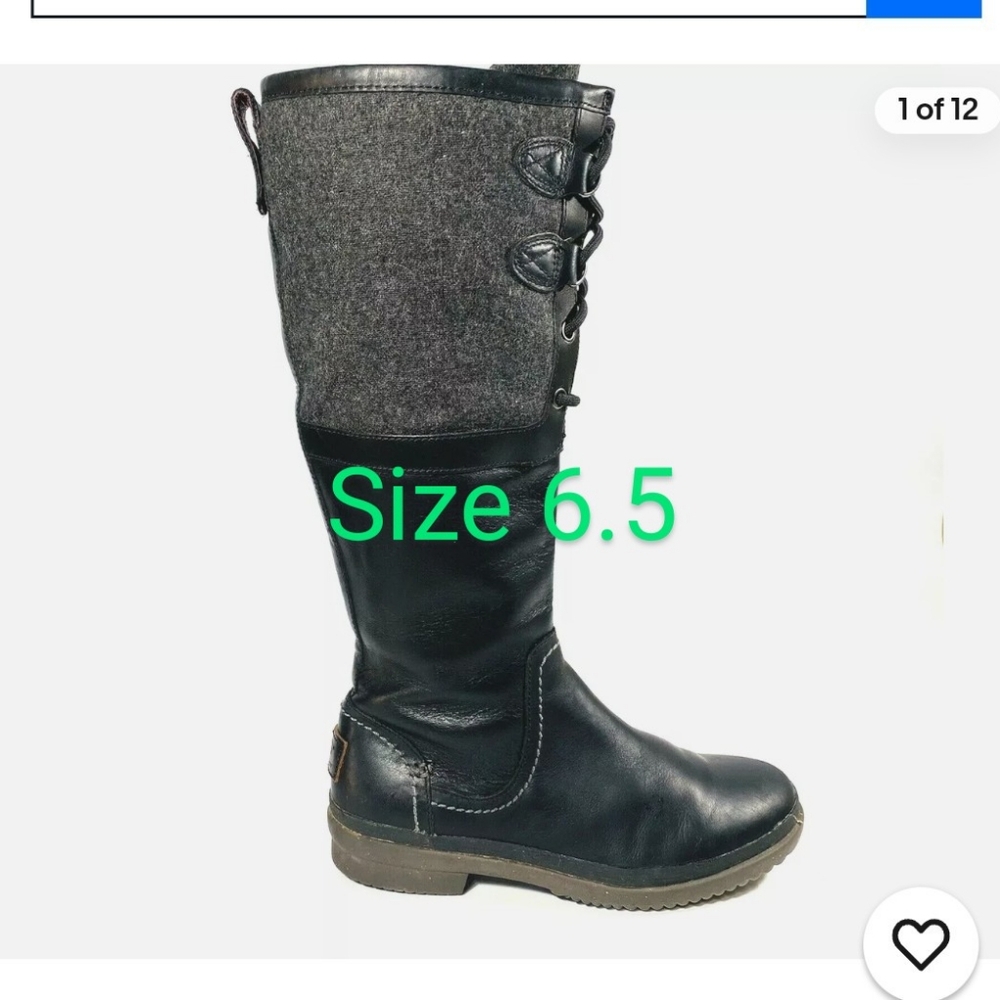 Ugg Elsa Waterproof Leather Textile Winter Boots Black Size 6.5